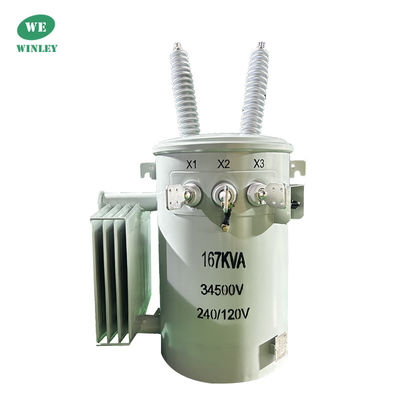 167Kva Single Phase Pole Mounted Transformer Oil Immersion 34.5KV đến 240V Tiêu chuẩn ANSI IEEE Bộ biến áp phân phối điện