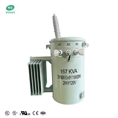 ANSI tiêu chuẩn đơn pha dầu ngâm biến áp phân phối 167KVA 34500V đến 120V hai cuộn dây
