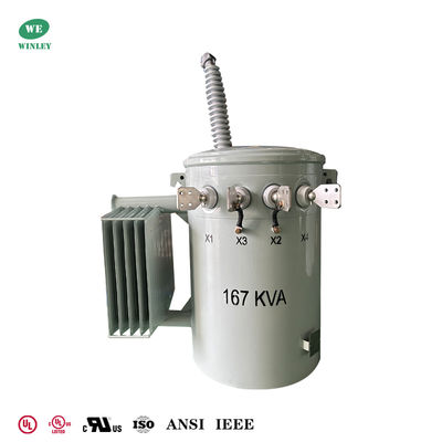 167Kva Đường phân phối đơn pha gắn đệm biến áp dầu ngâm dây chuyền kép 34.5KV đến 120V BIL 200KV Loại thông thường